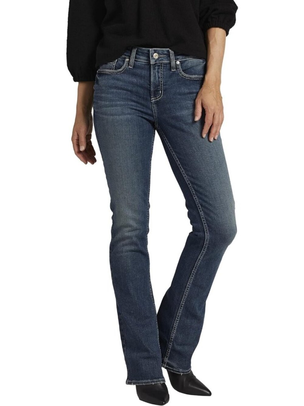 Curvy Fit Mid Rise Bootcut Jeans for Women - Stylish Silver Wash Denim Pants